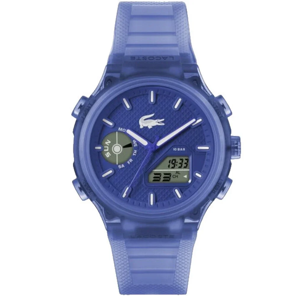 LACOSTE LC33 2011429 BLUE DIAL & SEMI TRANSPARENT SILICONE STRAP 45MM MENS WATCH